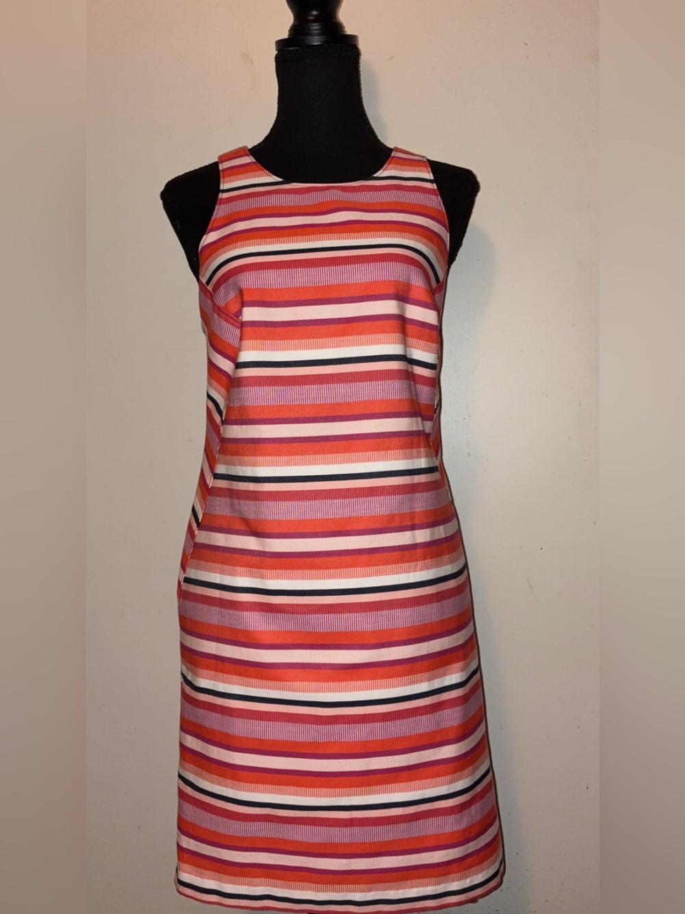 Trina Turk Pink & Orange Striped Midi Shift Dress